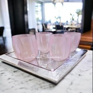 4pc RACHEL ZOE Frosted PINK ACRYLIC CRYSTAL TUMBLER Drink GLASS SET Christmas